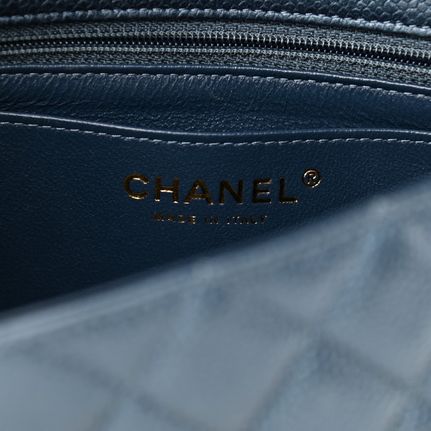 Iridescent Caviar Quilted Mini Rectangular Flap Dark Blue
