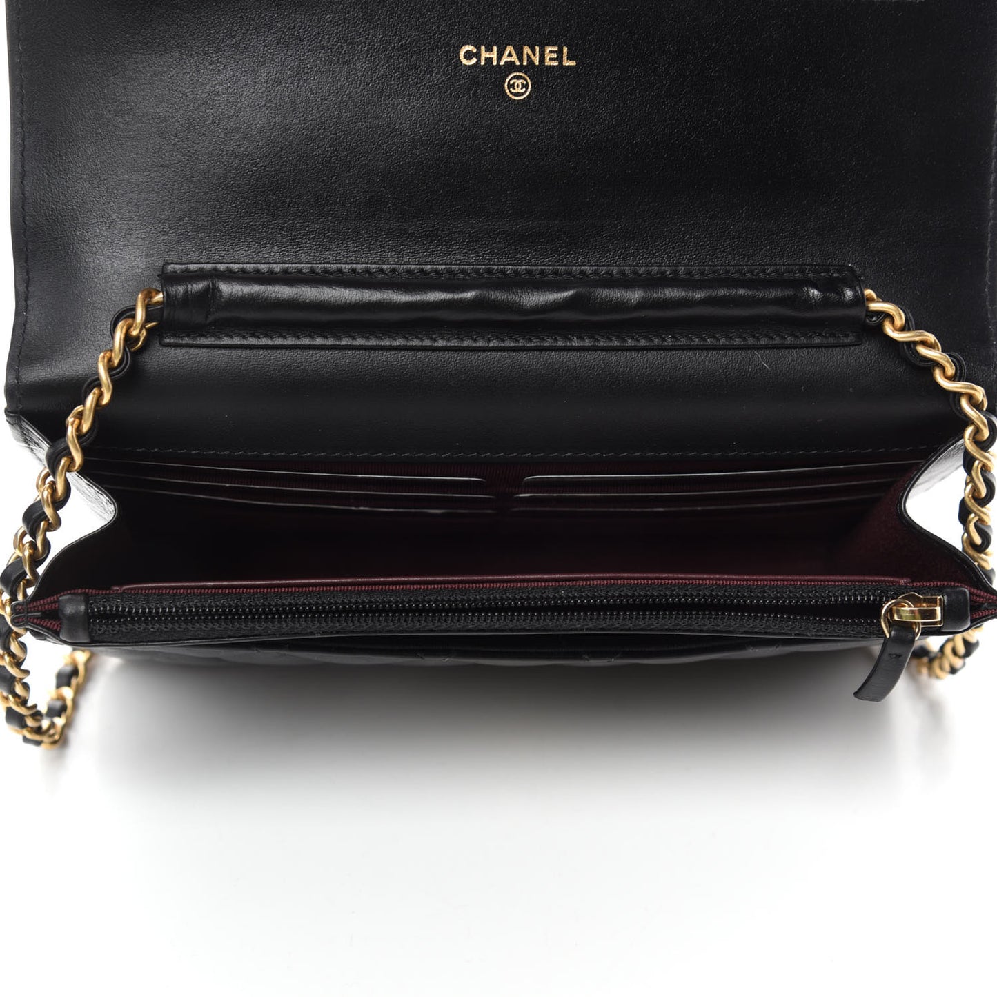 Aged Calfskin Quilted Lucky Charms 2.55 Reissue Wallet On Chain WOC Black
