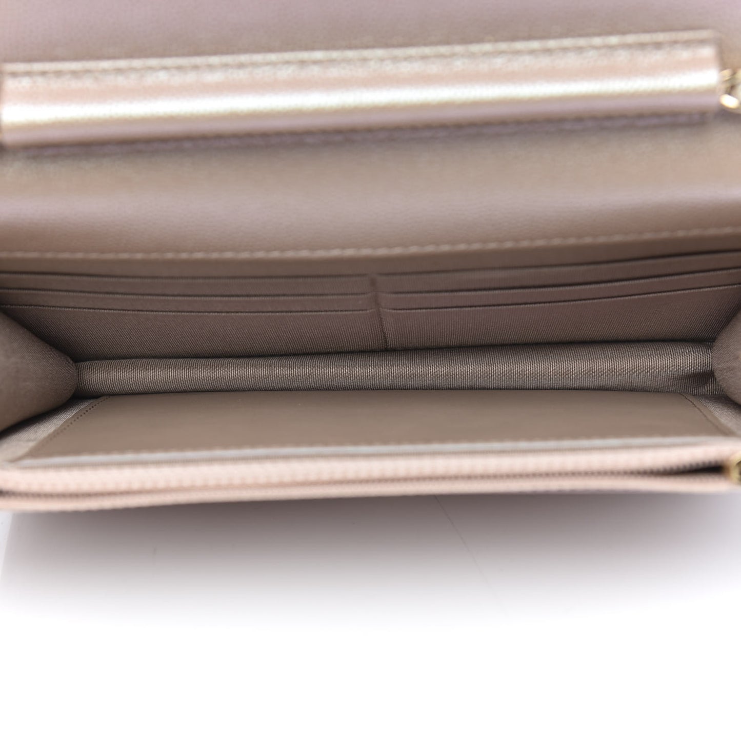 Iridescent Caviar Quilted Wallet On Chain WOC Beige