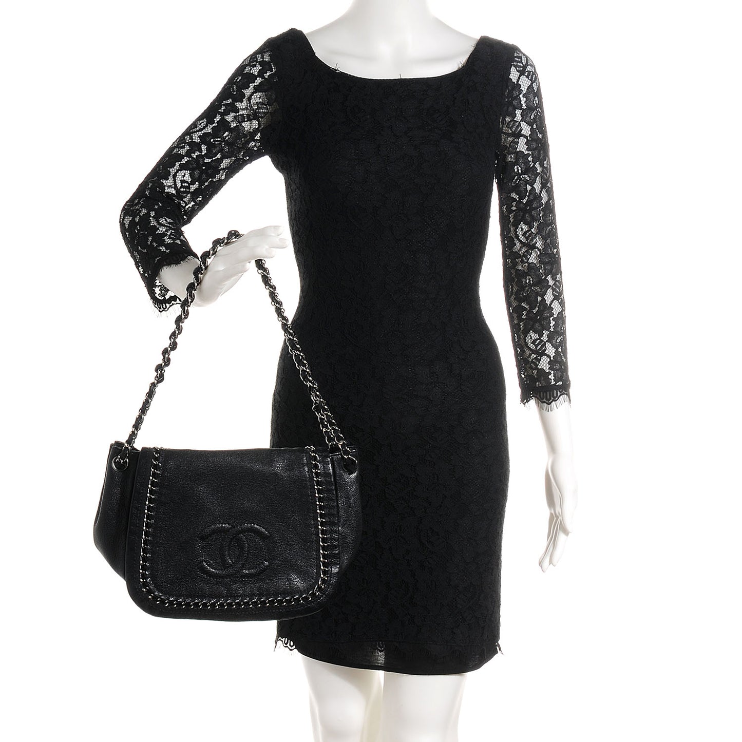 Metallic Goatskin Luxe Ligne Flap Bag Black