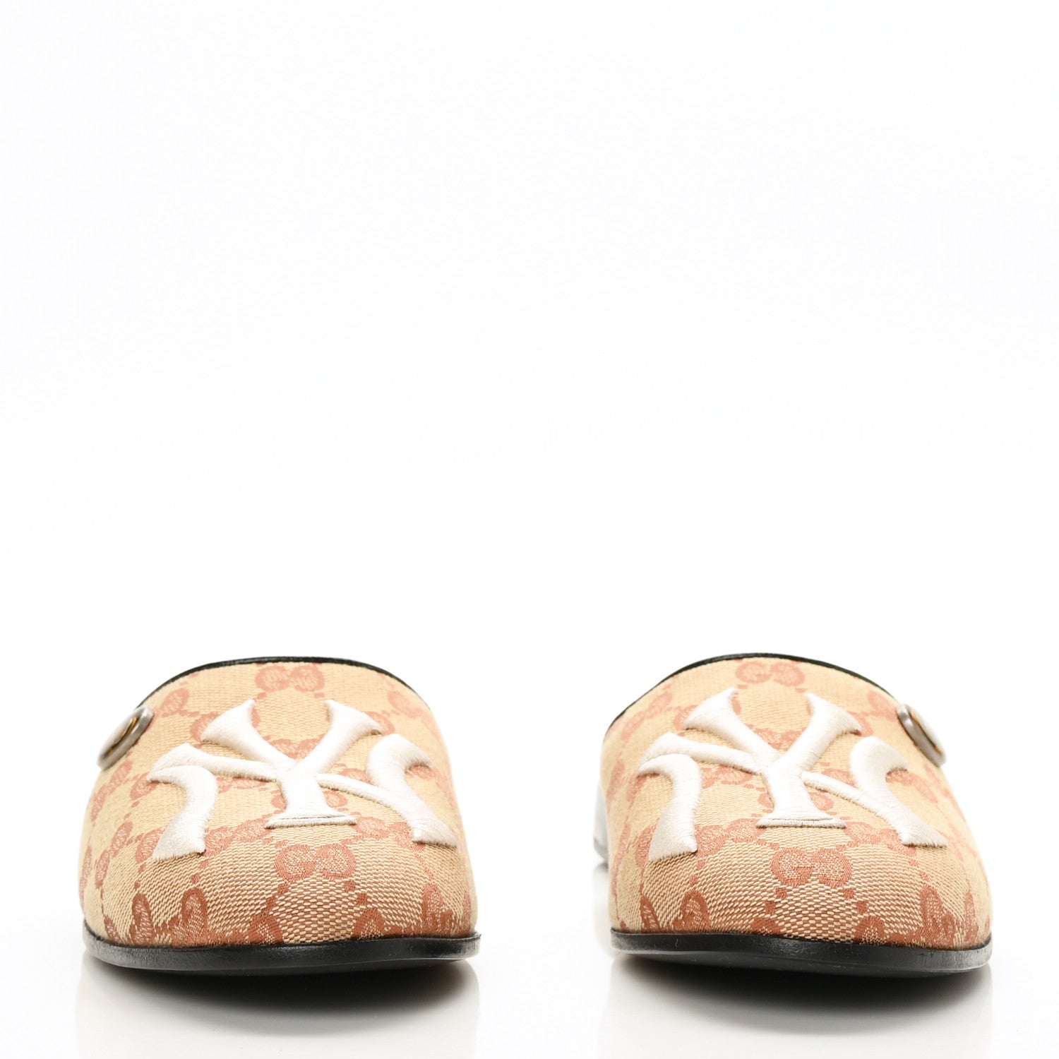Gucci X MLB Monogram NY Yankees Embroidered Womens GG Slippers 36 Beige Ruggine 2 of 8