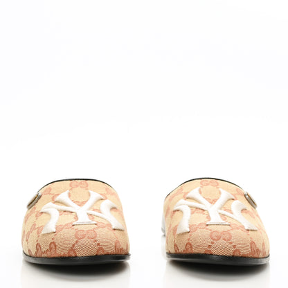 Gucci X MLB Monogram NY Yankees Embroidered Womens GG Slippers 36 Beige Ruggine 2 of 8