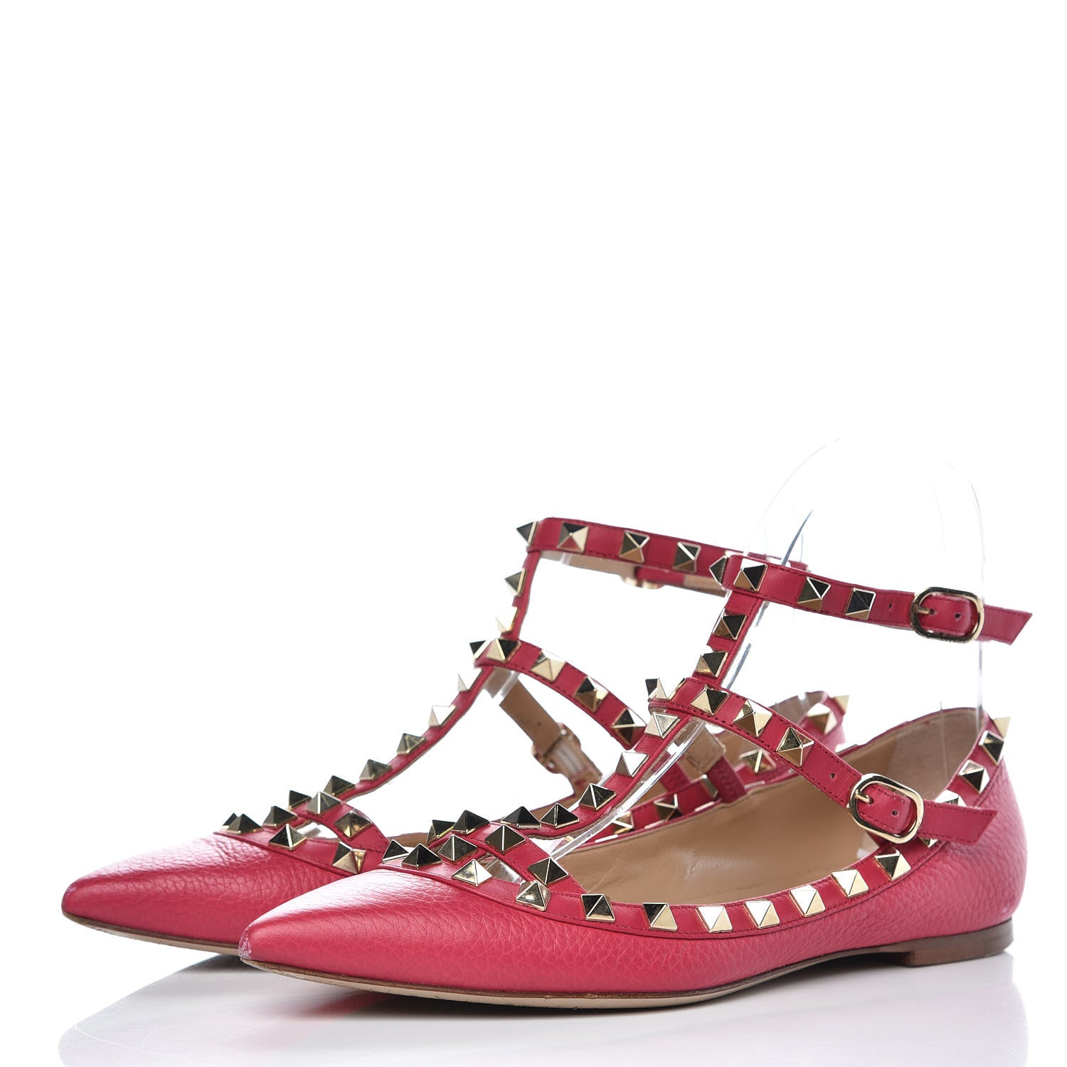 Valentino Garavani Pebble Calfskin Rockstud Cage Ballerina Flats 35.5 Deep Fuxia 3 of 13