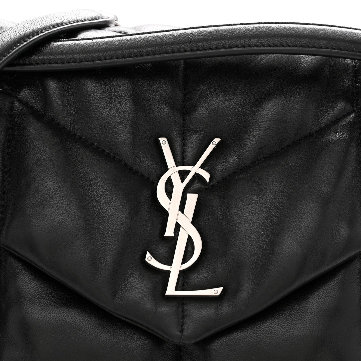 Lambskin Quilted Medium Loulou Puffer Monogram Chain Satchel Black