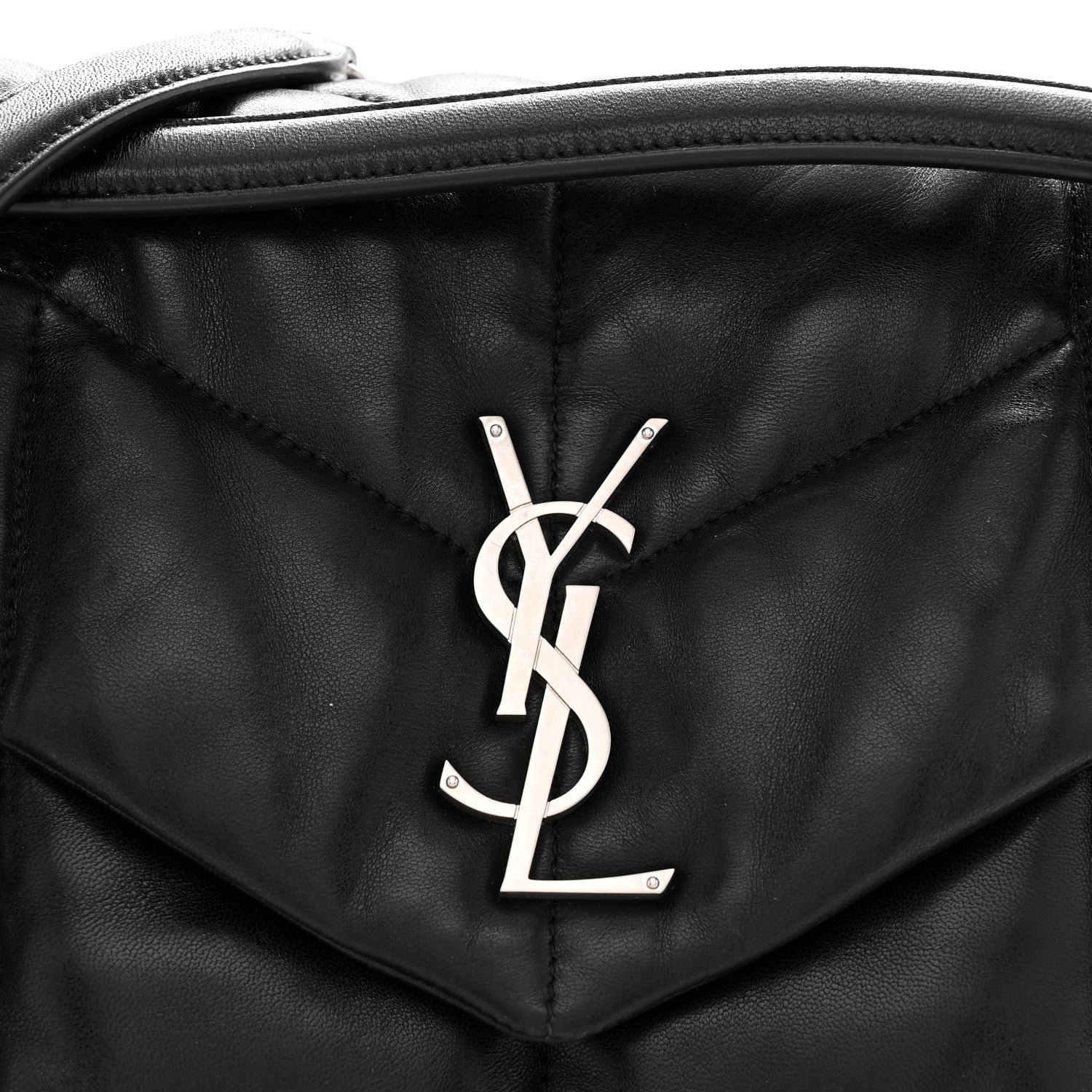 Saint Laurent Lambskin Quilted Medium Loulou Puffer Monogram Chain Satchel Black 8 of 13