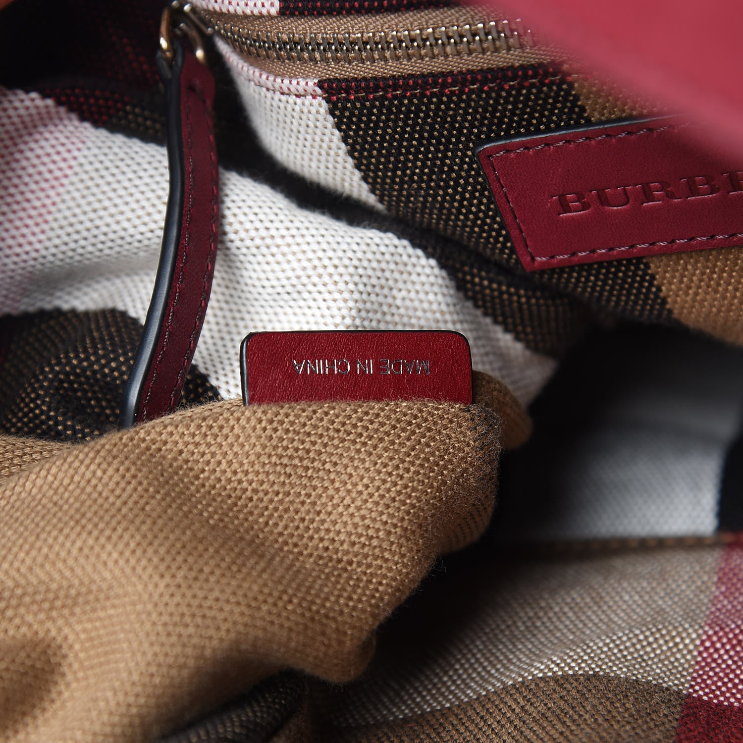 Burberry Grainy Calfskin House Check Medium Maidstone Burgundy Red 7 of 13