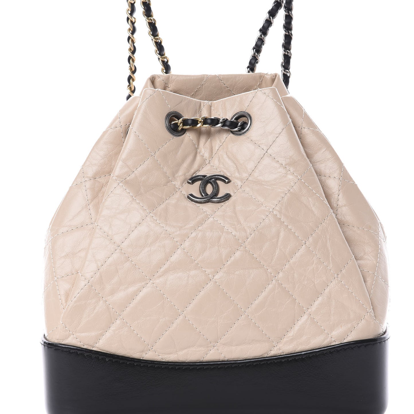 Aged Calfskin Quilted Small Gabrielle Backpack Beige Black