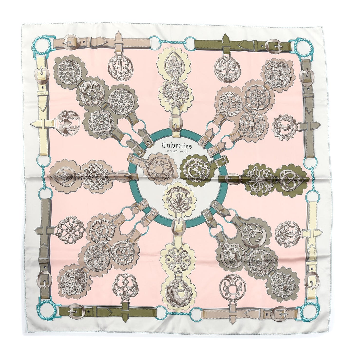 Silk Cuivreries Scarf 90 Rose Poudre Gris Perle Vert
