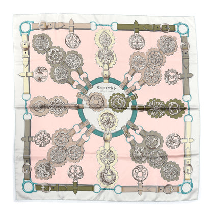 Hermes Silk Cuivreries Scarf 90 Rose Poudre Gris Perle Vert 1 of 5
