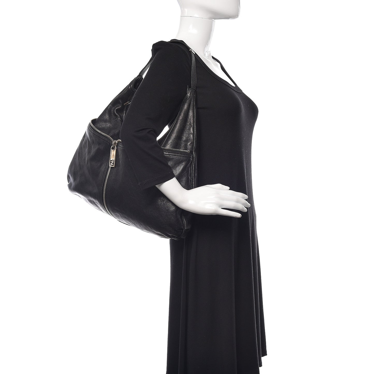 Sheepskin Zipper Hobo Black