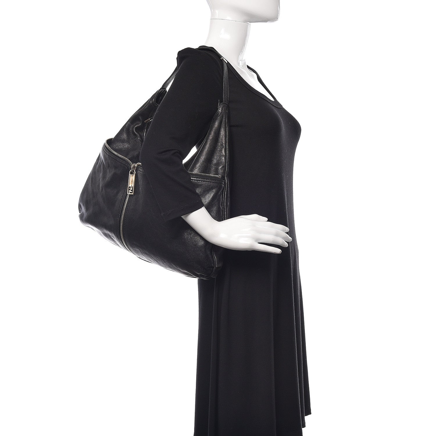 Fendi Sheepskin Zipper Hobo Black 2 of 10