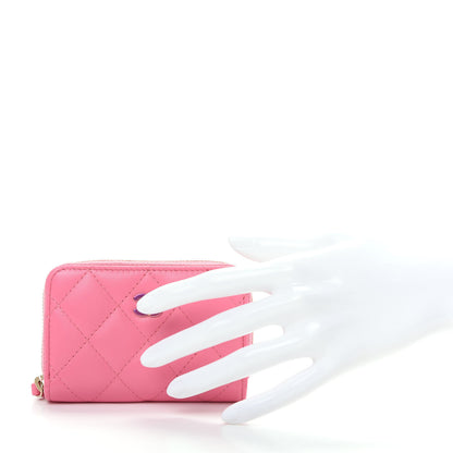 Chanel Lambskin Quilted Zip Around Coin Purse Wallet Pink Yellow 2 of 8
