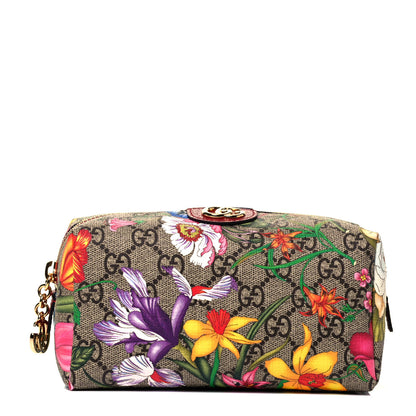 Gucci Soft GG Supreme Monogram Flora Calfskin Medium Ophidia Cosmetic Case Beige Ebony Multicolor Rosso 1 of 9