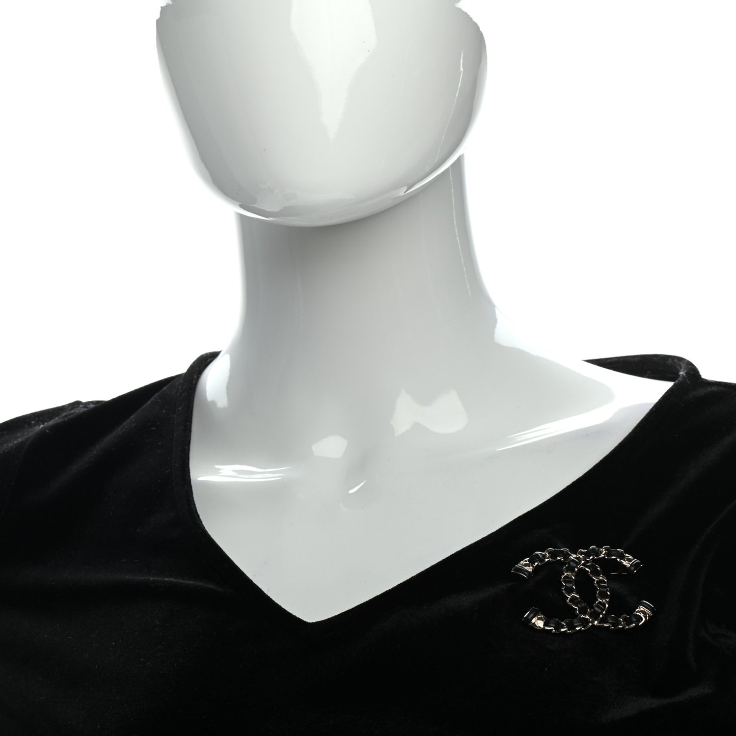Lambskin Chain CC Brooch Black Gold