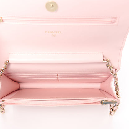Chanel Shiny Caviar Enamel Quilted CC Wallet On Chain WOC Light Pink 5 of 12