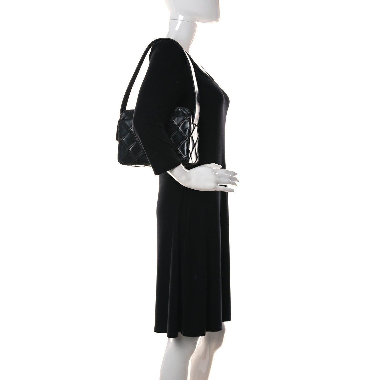 Patent Diamond Stitch Shoulder Bag Black