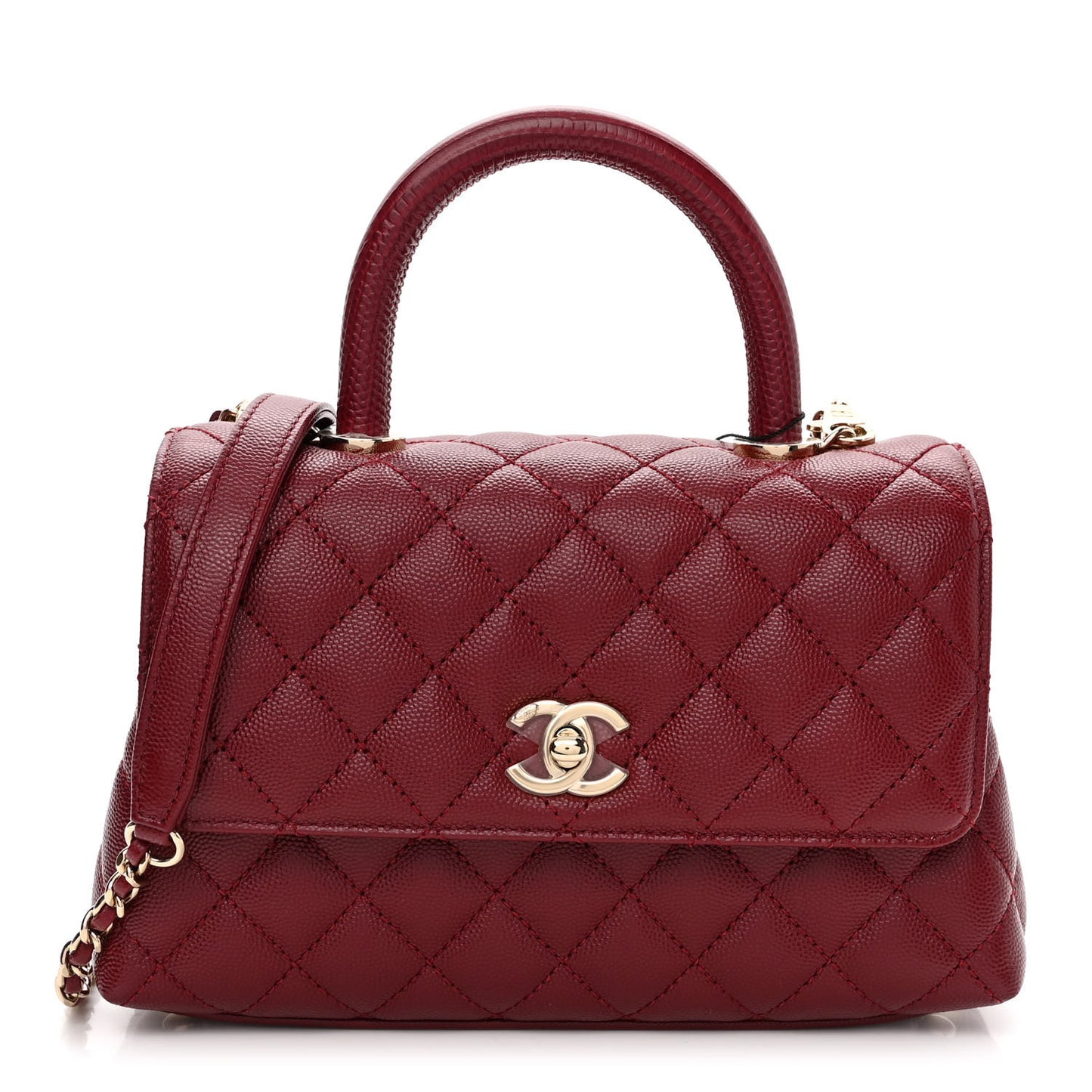 Caviar Lizard Embossed Quilted Mini Coco Handle Flap Burgundy