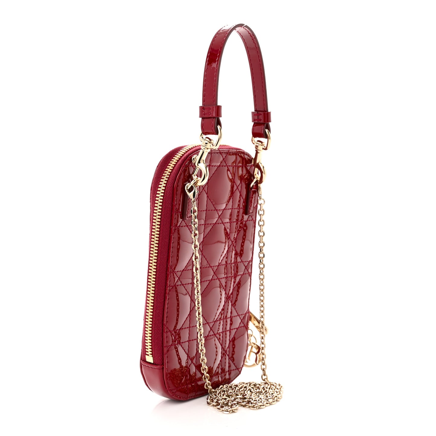 Patent Cannage Lady Dior Phone Holder Red