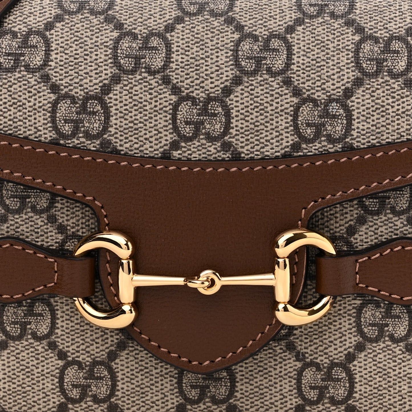 GG Supreme Monogram Mini Horsebit 1955 Shoulder Bag Beige Brown Sugar