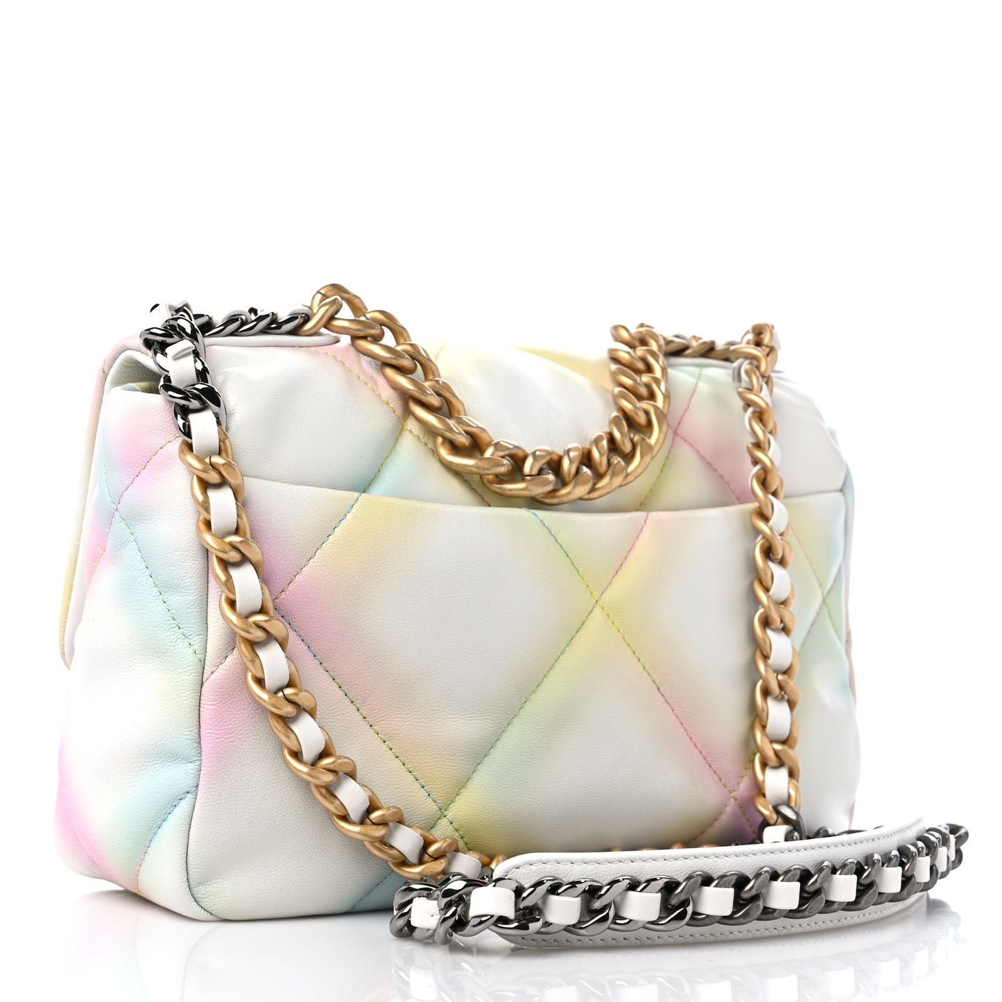 Printed Goatskin Quilted Medium Chanel 19 Flap White Multicolor