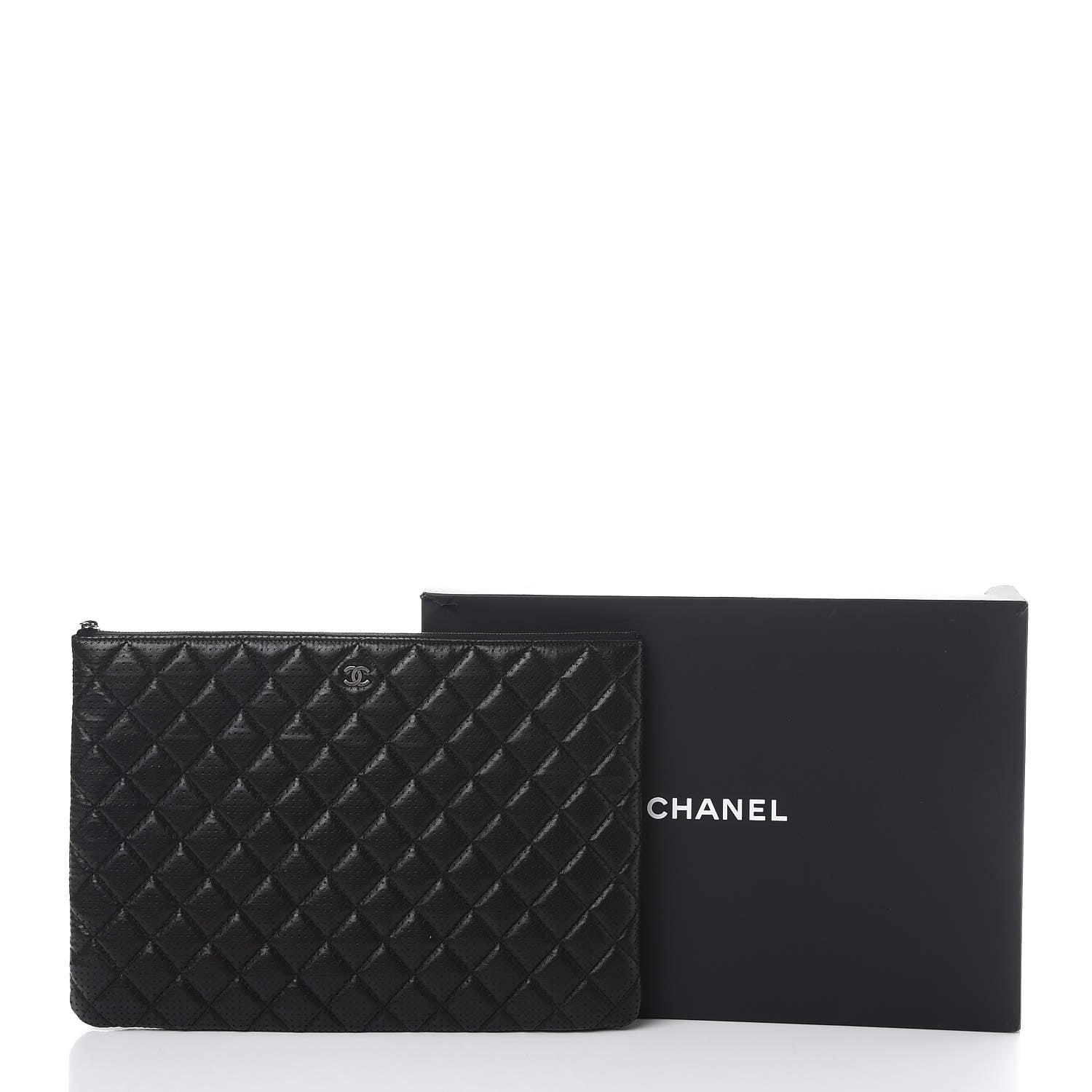 Chanel Perforated Lambskin Quilted Large Zip Pouch Black 9 of 9