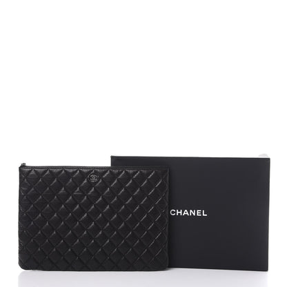 Chanel Perforated Lambskin Quilted Large Zip Pouch Black 9 of 9
