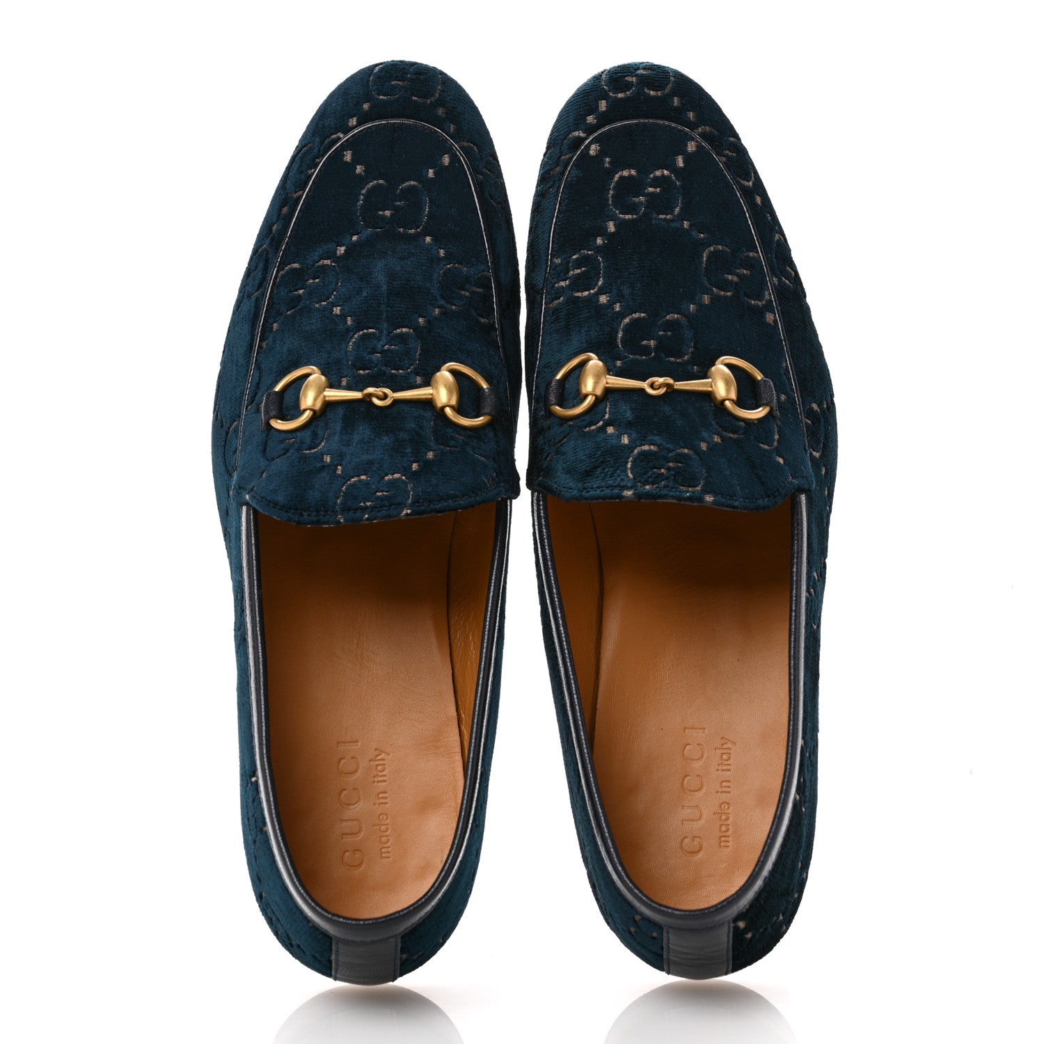 Gucci Velvet GG Monogram Horsebit Mens Jordaan Loafers 9 Blue Beige 2 of 10
