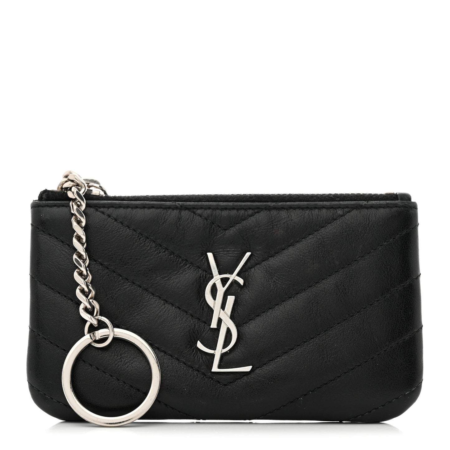 Calfskin Matelasse Monogram Key Pouch Black