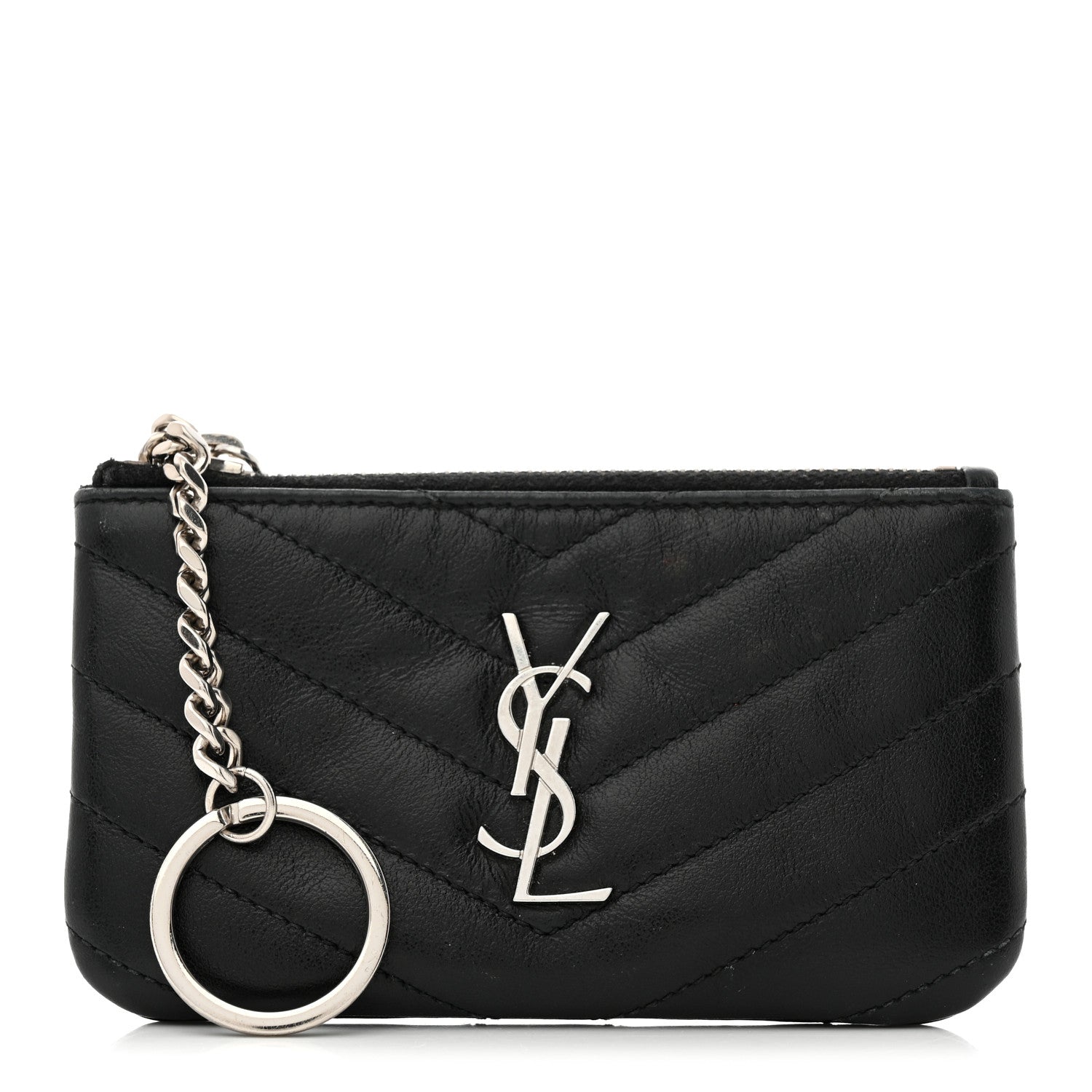 Saint Laurent Calfskin Matelasse Monogram Key Pouch Black 1 of 7