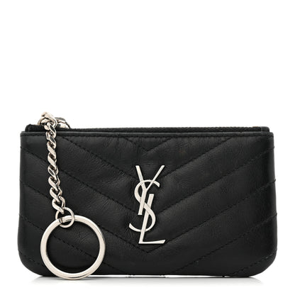 Saint Laurent Calfskin Matelasse Monogram Key Pouch Black 1 of 7