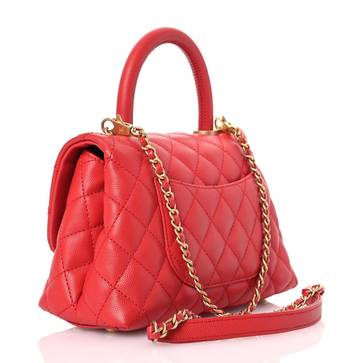 Chanel Caviar Quilted Mini Coco Handle Flap Red 3 of 15