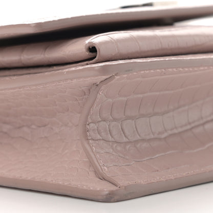 Saint Laurent Calfskin Crocodile Embossed Monogram Sunset Chain Wallet Marble Pink 8 of 10