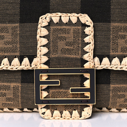 Fendi Fabric Jacquard Raffia Straw Pequin Gingham Woven Baguette Beige Black Natural 8 of 11