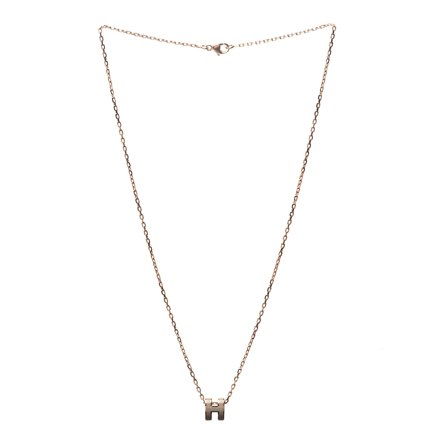 Hermes Lacquered Rose Gold Mini Pop H Pendant Necklace Marron Glace 3 of 6