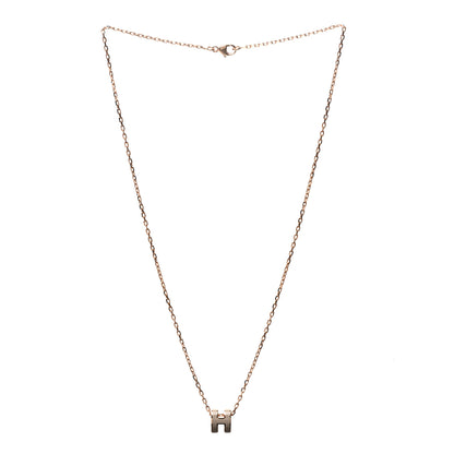 Hermes Lacquered Rose Gold Mini Pop H Pendant Necklace Marron Glace 3 of 6