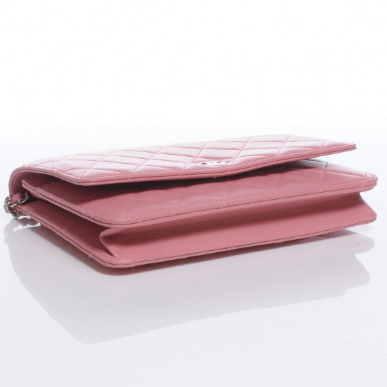 Lambskin Quilted Wallet On Chain Pink WOC