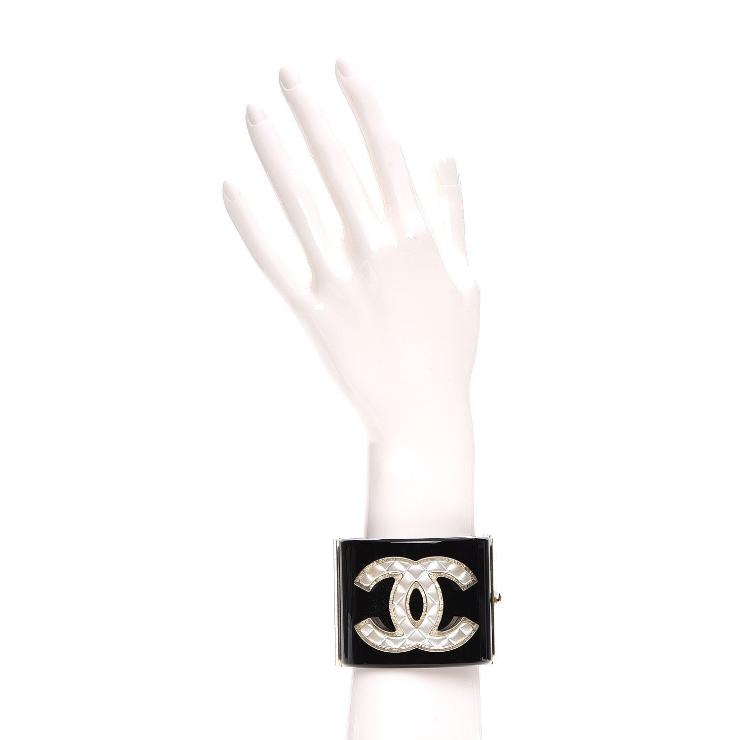 Chanel Resin Quilted CC Cuff Black Gold 2 of 6