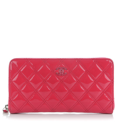 Chanel Patent Quilted Double Stitched Zip Around Wallet Pink 1 of 10