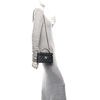 Chanel Lambskin Quilted Crystal CC Top Handle Slim Vanity Case With Chain Black 2 of 12