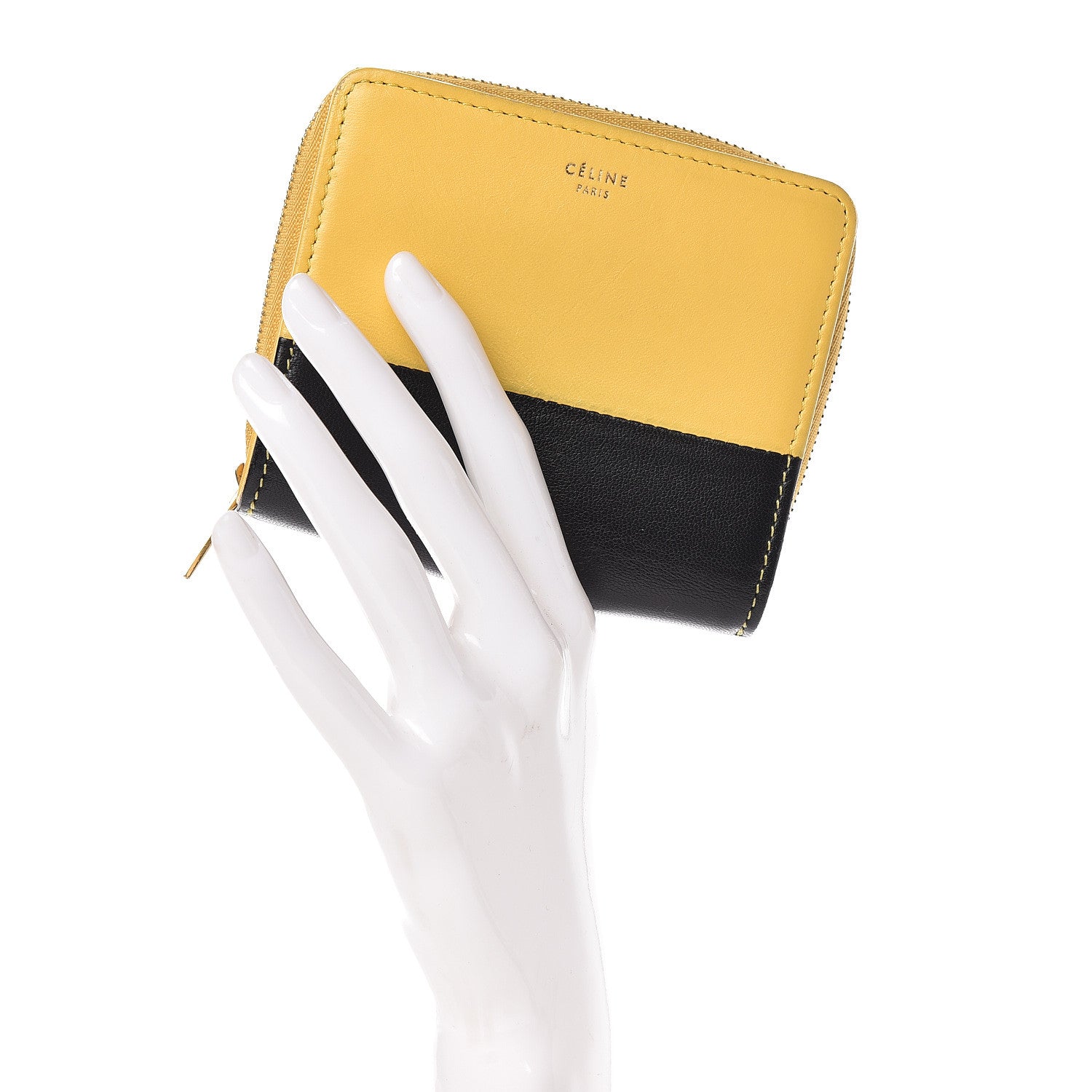 Celine Lambskin Compact Wallet Sun Yellow Black 2 of 18