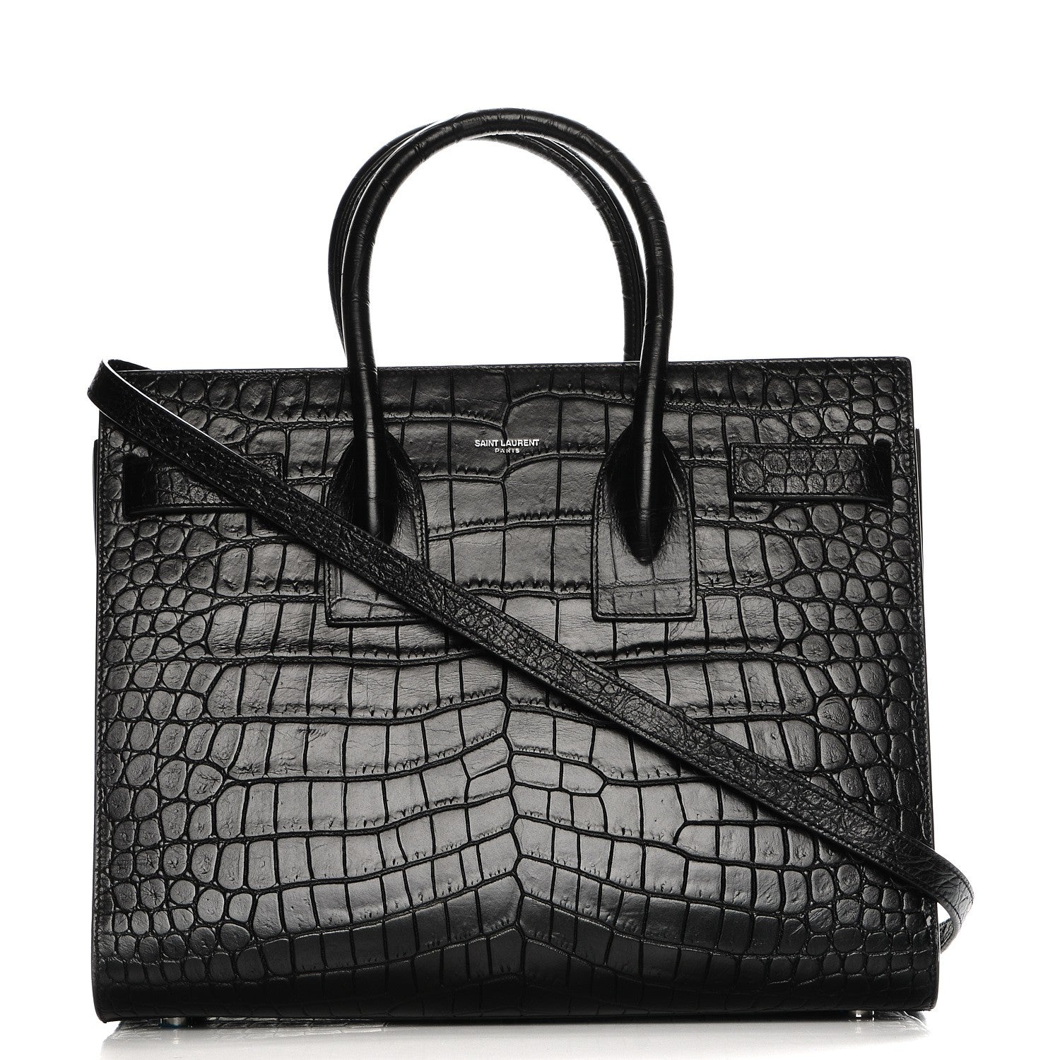 Saint Laurent Calfskin Crocodile Embossed Small Sac de Jour Black 1 of 12