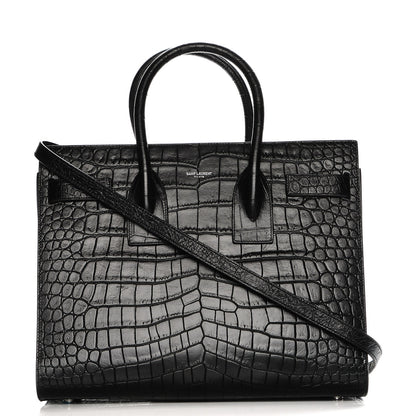 Saint Laurent Calfskin Crocodile Embossed Small Sac de Jour Black 1 of 12