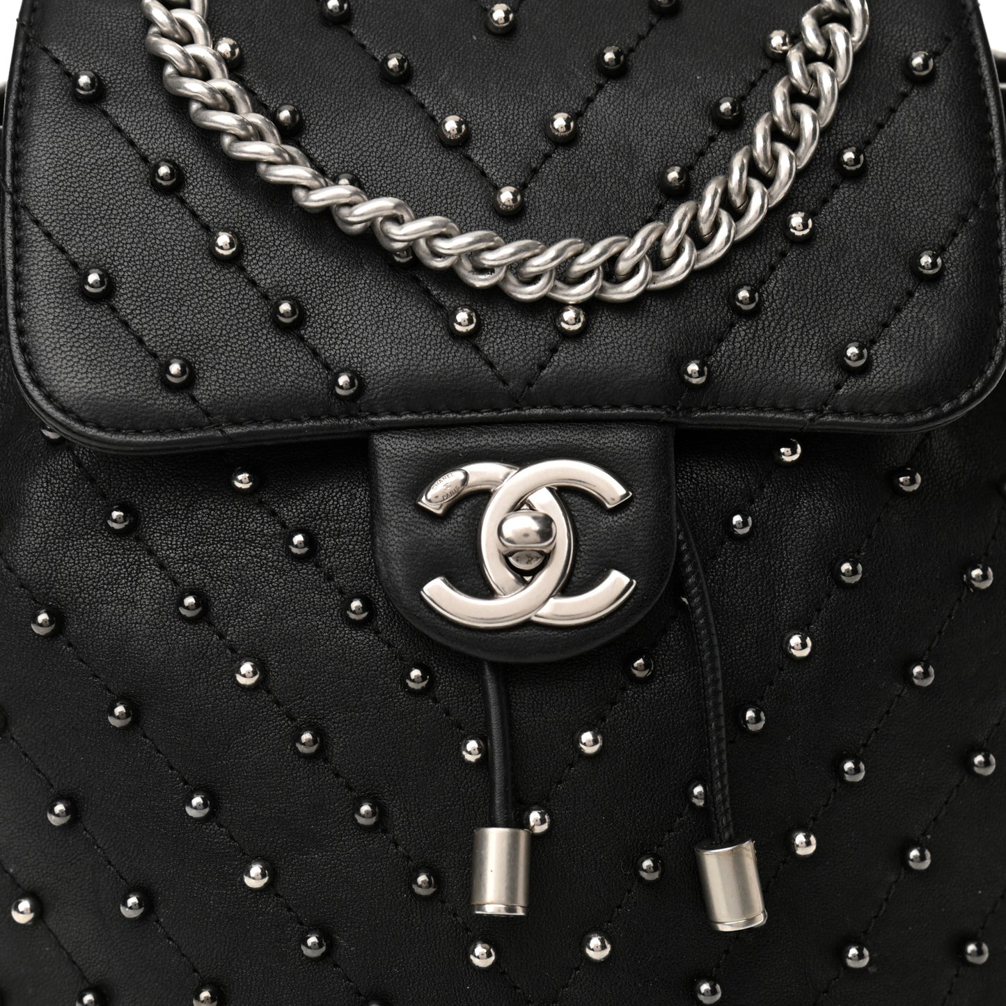 Lambskin Chevron Quilted Studded Stud Wars Backpack Black