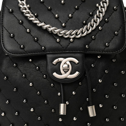 Chanel Lambskin Chevron Quilted Studded Stud Wars Backpack Black 8 of 10
