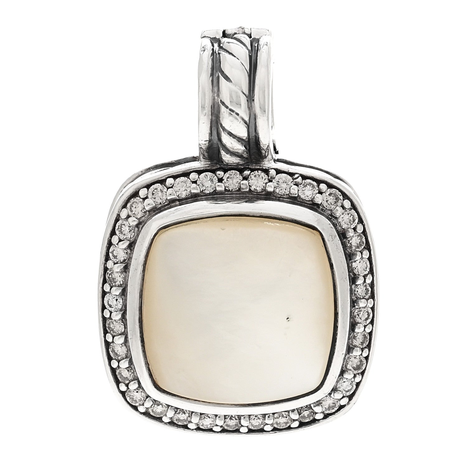 David Yurman Sterling Silver Diamond Mother of Pearl 11mm Albion Enhancer Pendant 1 of 3