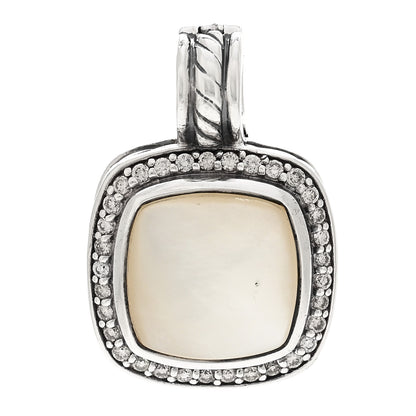 David Yurman Sterling Silver Diamond Mother of Pearl 11mm Albion Enhancer Pendant 1 of 3