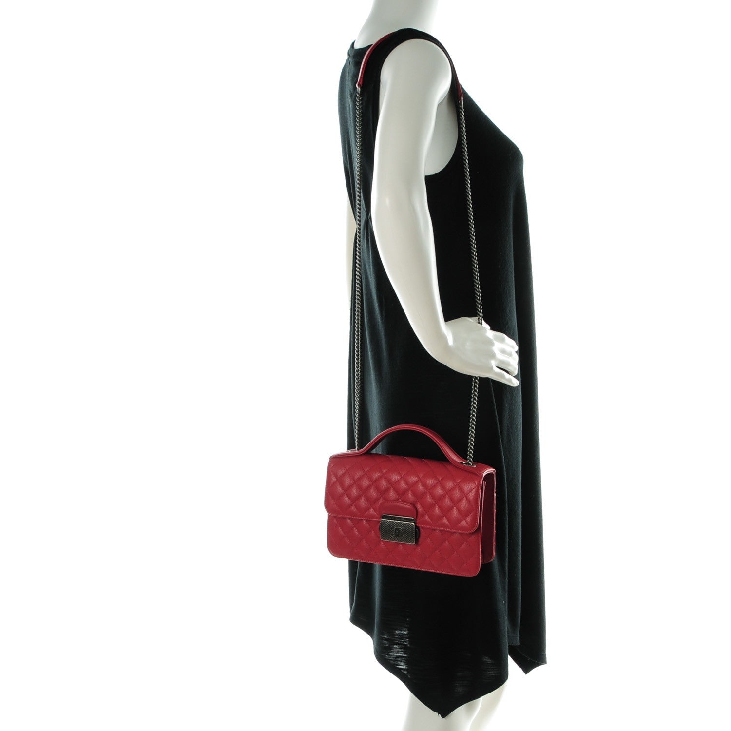 Chanel Goatskin Quilted Small CC University Top Handle Flap Red 2 of 9