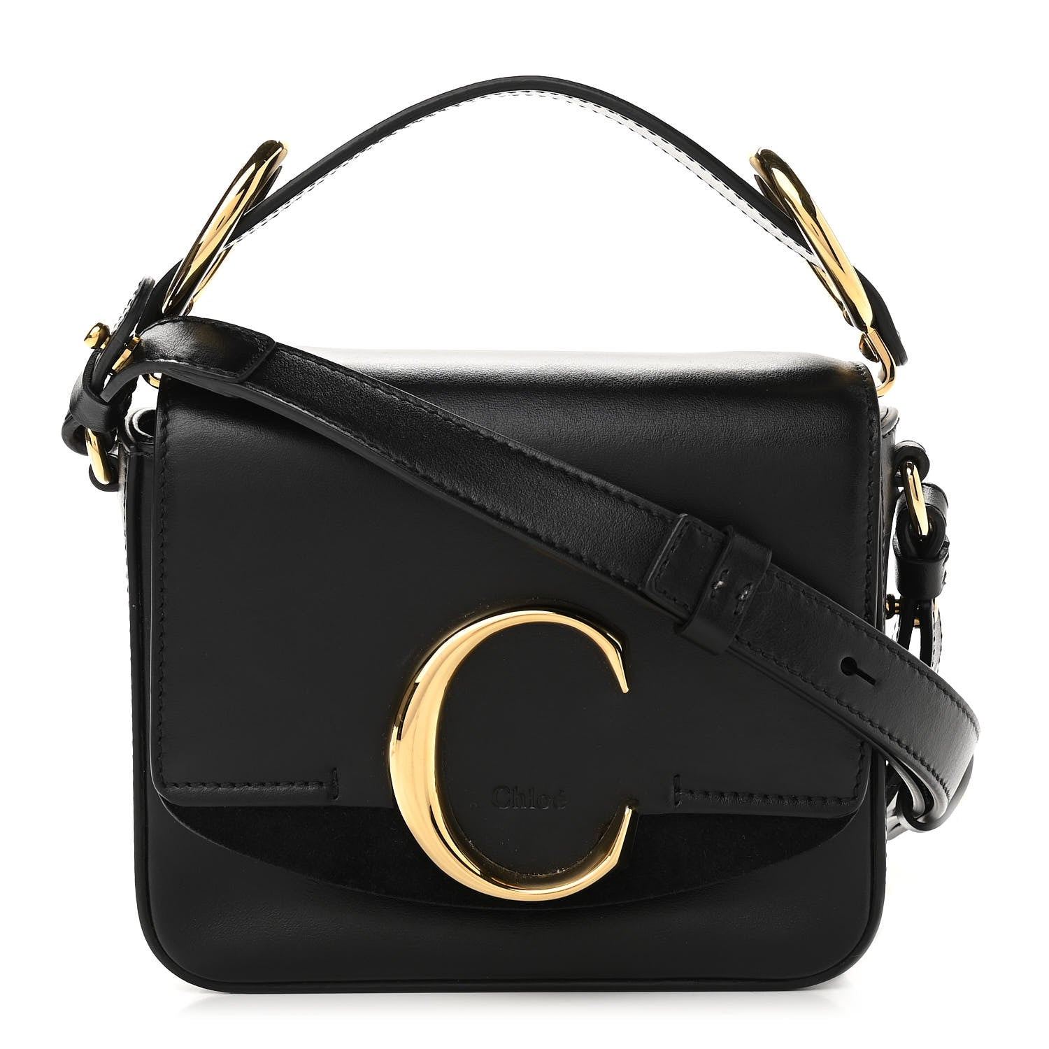 Chloe Shiny Calfskin Suede Mini C Double Carry Black 1 of 9