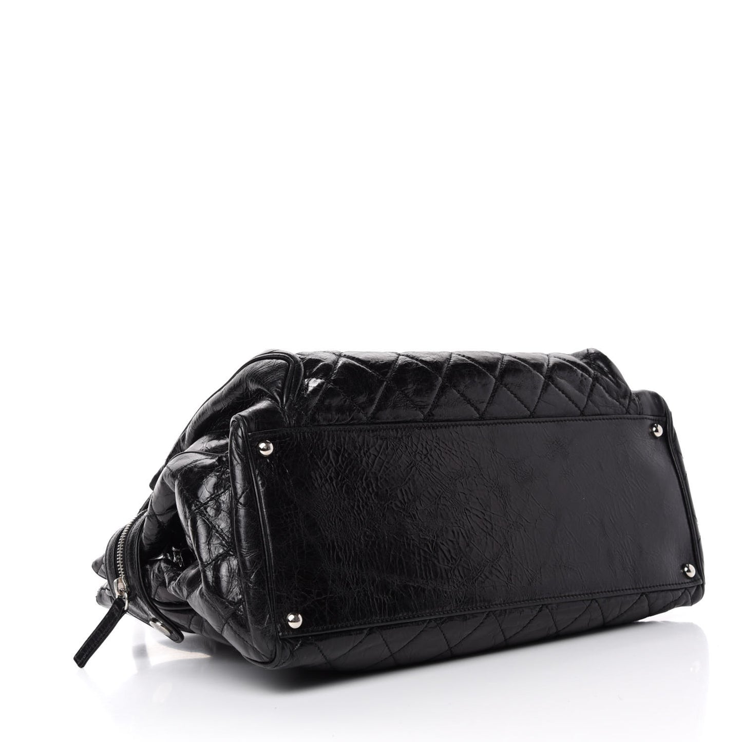 Glazed Calfskin Quilted Large New Portobello Tote Black