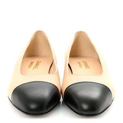 Chanel Lambskin Cap Toe CC Uniform Ballerina Flats 35 Beige Black 3 of 10